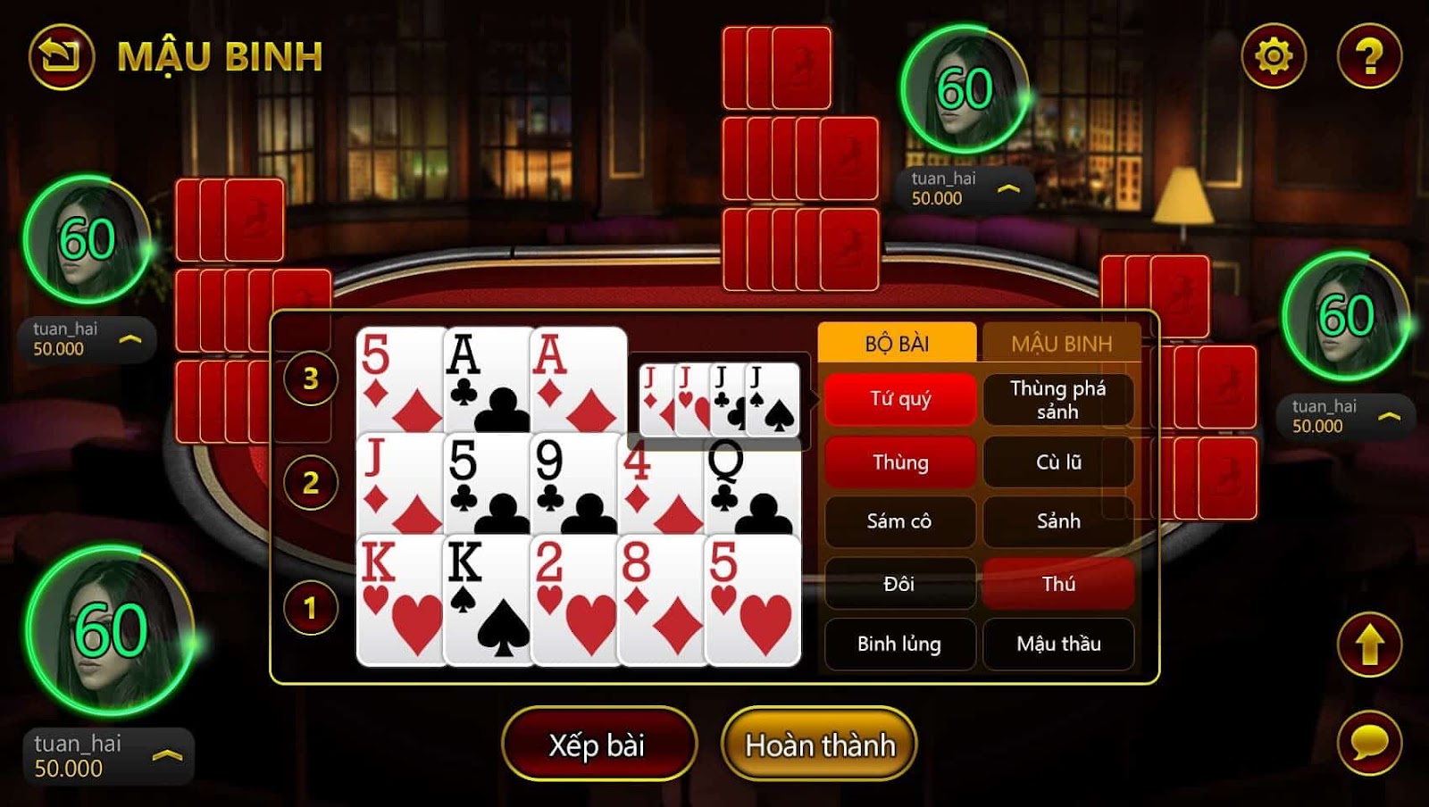 Cách xếp bài Mậu Binh theo chiến thuật tăng xác suất thắng 7 Chơi game Mậu Binh dùng binh ba phé bắn bài để tăng tỉ lệ thắng bài