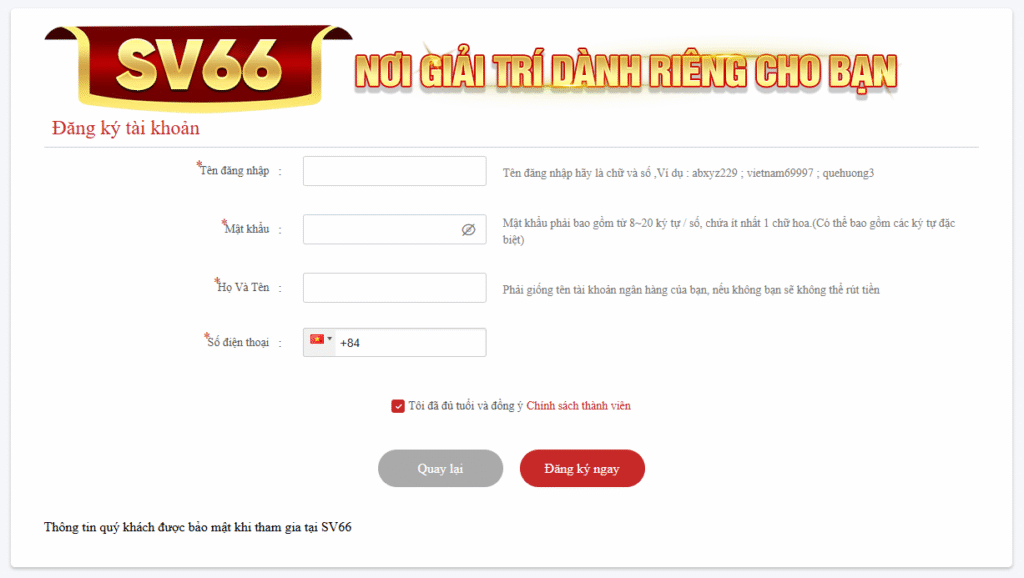Chính sách bảo mật 4 Hướng dẫn đăng ký SV66 nhanh chóng